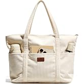Miss Adola Large Aesthetic Corduroy Tote Bag for Women | Zipper Closure, Spacious, Multi Pockets, Stylish Pattern, Durable Corduroy, for Travel, Work, Teacher, Nurse