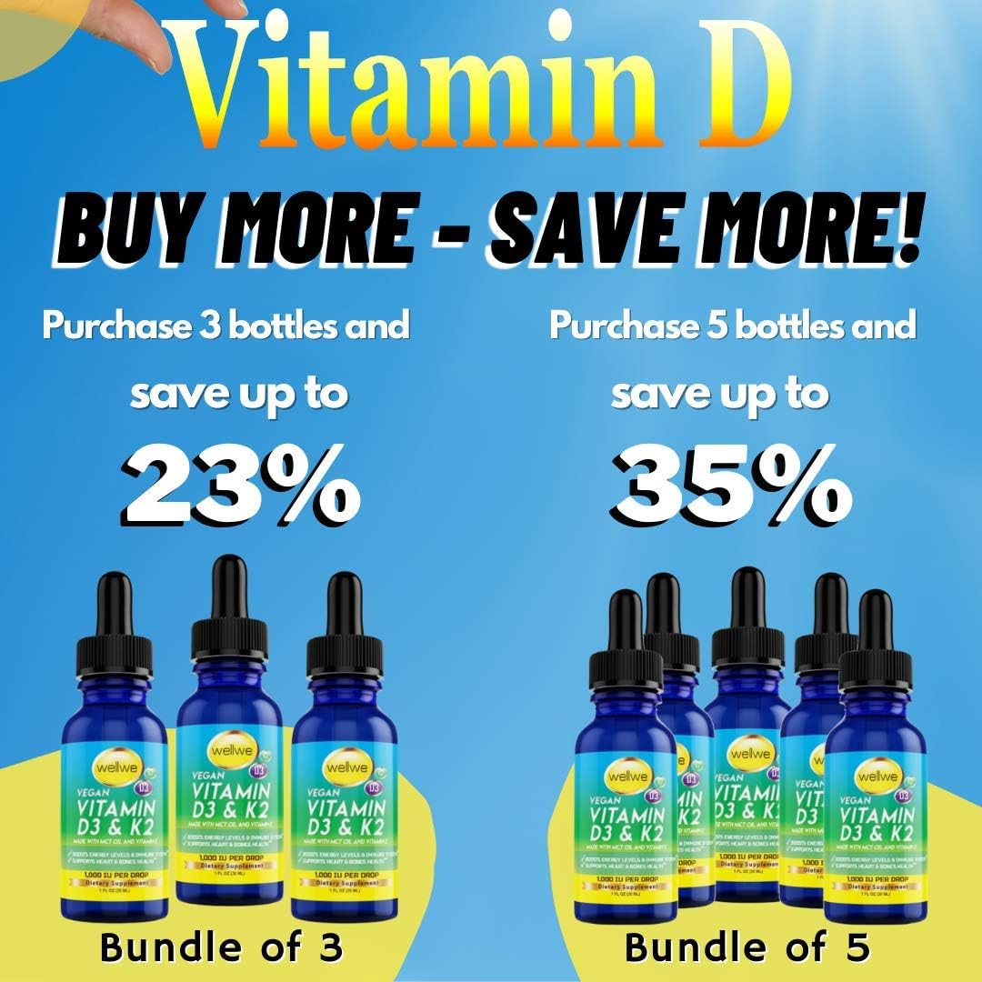 Liquid Vitamin D3 K2 Drops 5000 IU with MCT Oil - Vegan, No Taste, No Odor, Soy-Free, Gluten Free, Non-GMO, 1000 IU per Drop, Boosts Energy Levels & Immune System, Supports Heart & Bones Health (1): Health & Personal Care