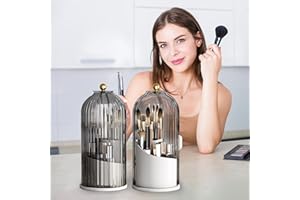 Youlvy Makeup Brush Holder, Makeup Brush organizer Dustproof, Make Up Brush Holder Organizer, Makeup Brush Holder with Lid Cover, Makeup Brush Organizer with Lid for Makeup Brush Storage Vanity-Grey