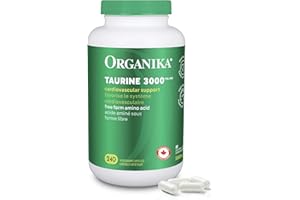 Organika Canadian-Made Taurine Ultra Strength- 1000mg- Supports Cardiovascular Health, 3000mg Daily Dose- 240vcaps
