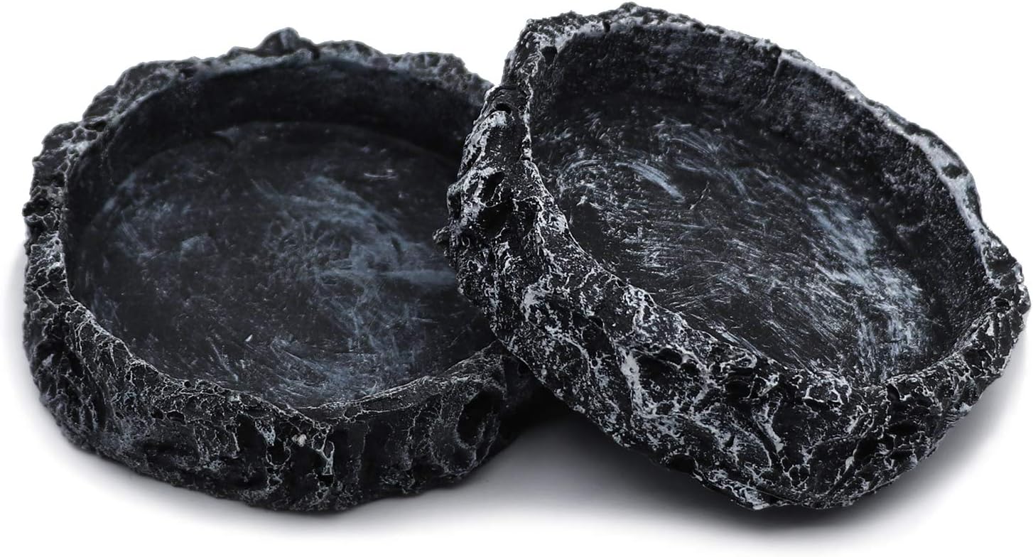 MINYULUA 2 Pack Reptile Water Dish Rock Worm Feeder Bowl Pet Feeding Tray for Tortoise, Gecko, Turtle, Snake, Lizard, Spider, Chameleon