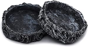 MINYULUA 2 Pack Reptile Water Dish Rock Worm Feeder Bowl Pet Feeding Tray for Tortoise, Gecko, Turtle, Snake, Lizard, Spider, Chameleon