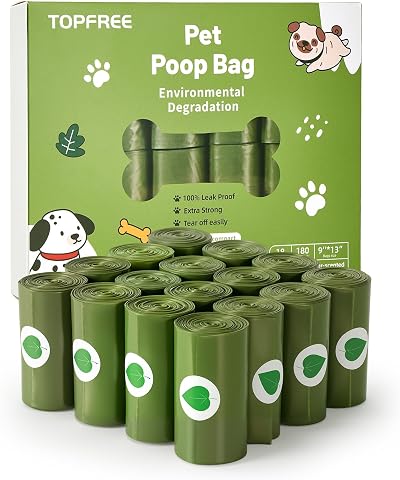 Topfree Poo Bags Dog Waste 18 Rolls 180 Bags Leak Proof Green