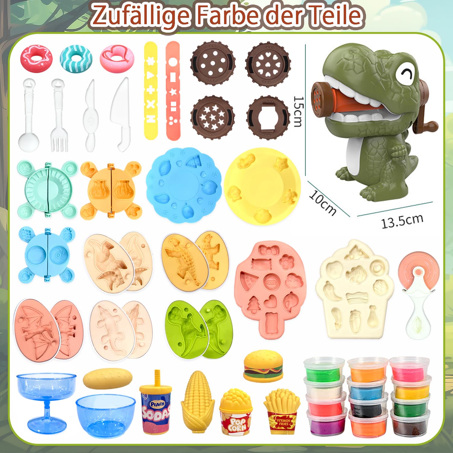 VBACALA Dinosaurier Knete Set 42-teilig mit Kitchen Creations Nudelmaschine,5 Dino Eierformen,12 Farben Knetmasse und Knetwerkzeug,Kreatives Spielzeug Geschenk für Kinder ab 3 Jahre Jungen&Mädchen 3