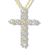 SugarTang Moissanite Cross Necklace for Women and Men, 14K/18K Gold Plated Sterling Silver Diamond Cross Necklaces