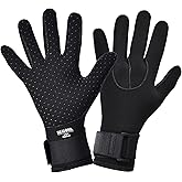 REALON Scuba Diving Neoprene Wetsuit Gloves Men Women 5mm Warm with Five Finger in Cold Water Sports Elastic Wrist Band Anti Slip for Paddling Swimming Fishing Sailing Waterski Kayaking