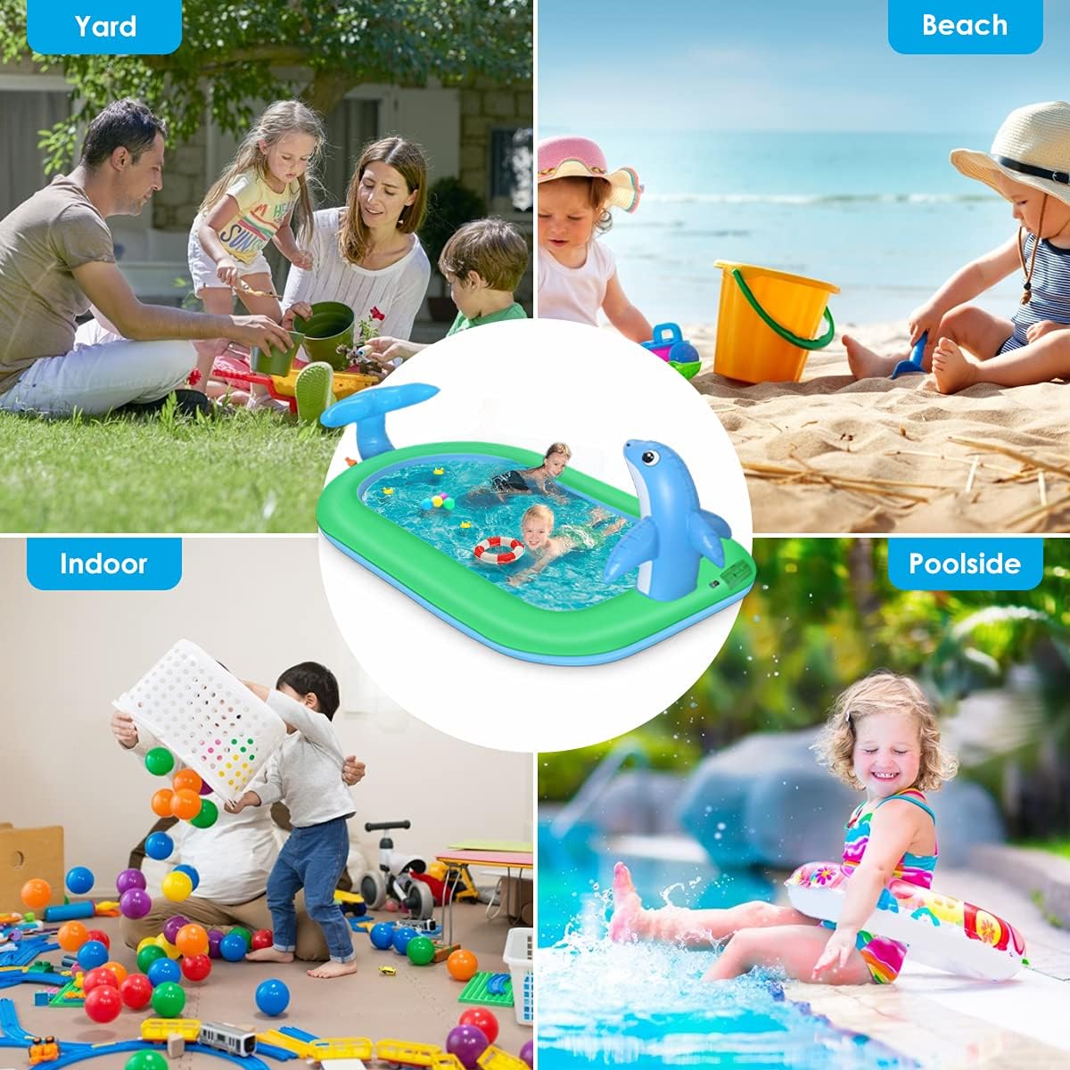 HALOFUNS Inflatable Sprinkler Pool for Kids, 75" x 26" Kiddie Pool with Splash, Dolphin Swimming Pool Sprinkler Pad Summer Outdoor Water Toys for Toddlers Girls Boys: Toys & Games