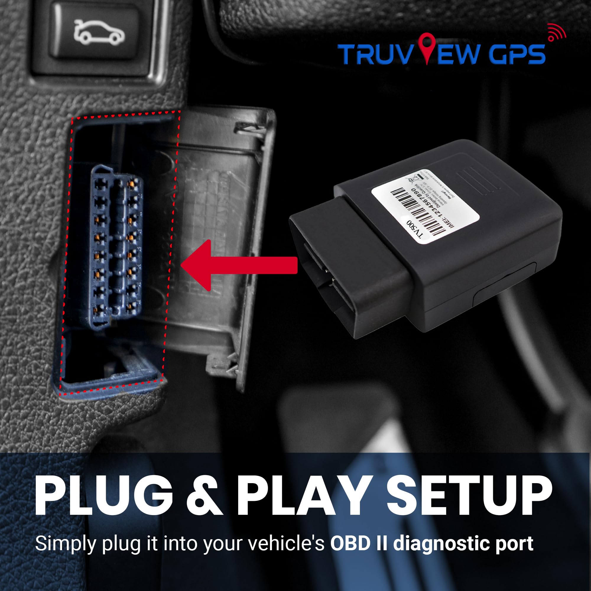 Truview TV500 OBD II, 4G GPS Tracker with Global SIM - Real-Time & Reliable Vehicle Tracking Device for Cars, Vans & Fleets - Plug & Play, Mobile App, 24/7 Support - No Contract Required