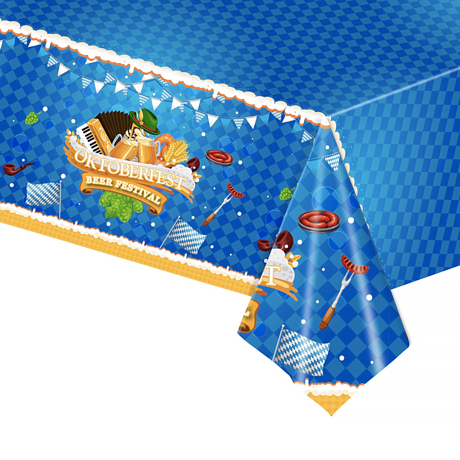 Bavaria Oktoberfest Party Table Cloth,Blue and White Oktoberfest Flag Patterned Table Cover for Oktoberfest, Bavarian Flag Check Table Cloth for Celebrating Bavaria Oktoberfest Anniversary Supplies
