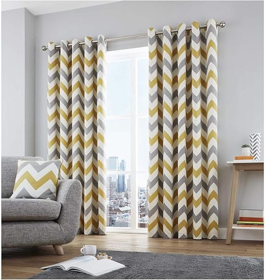 rideau salon jaune et gris