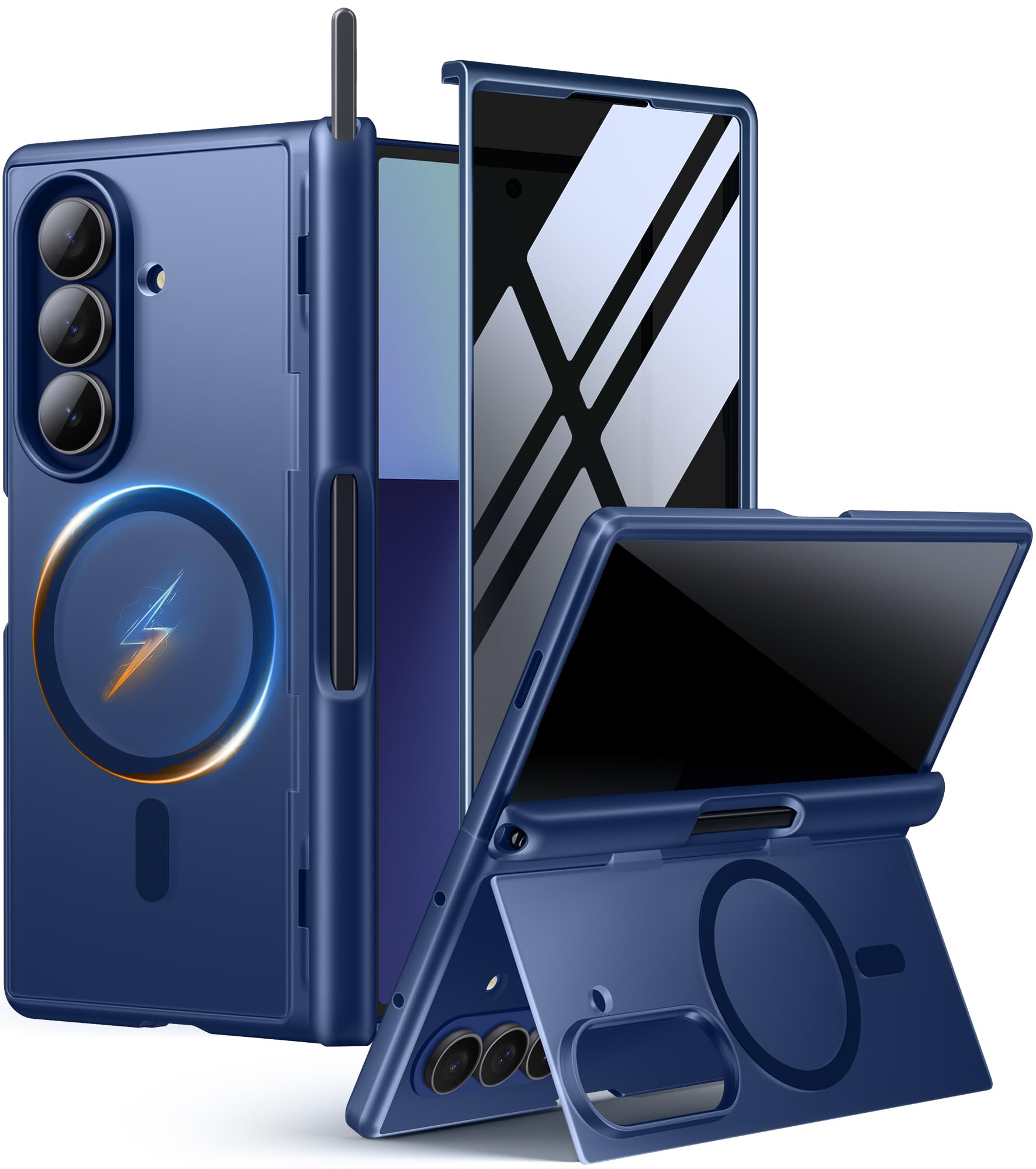 MOBOSI for Z Fold 7 Case with Stylus Pen [Compatible with Magsafe][Built-in Kickstand & Privacy Screen Protector & Full Body Hinge Protection & Pen Slot] Slim&Thin for Samsung Galaxy Z Fold7, Blue