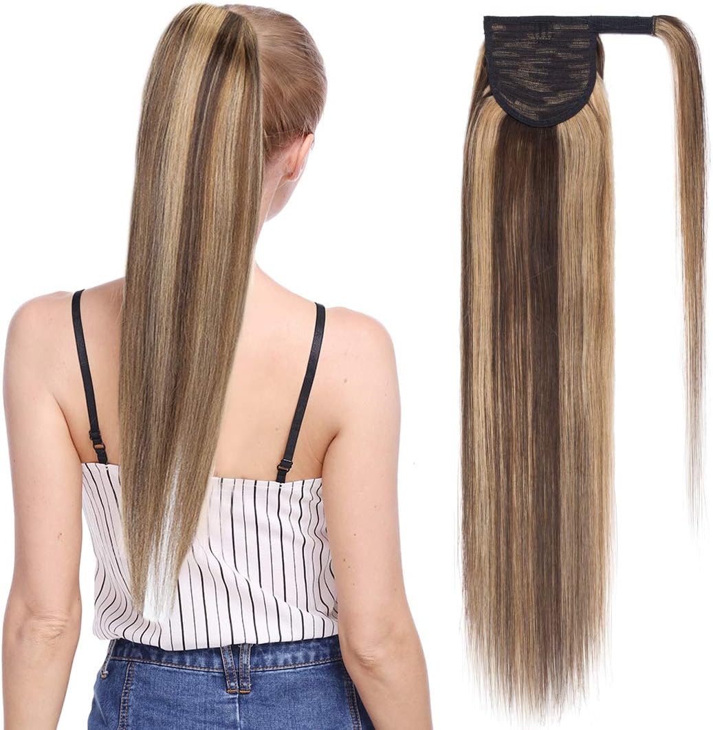 Queue de Cheval Extension Naturel Rajout Vrai Cheveux Humain Ponytail Attachée Par Bandes