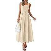 PRETTYGARDEN Womens Sleeveless Maxi Summer Dresses 2026 Hollow Out Eyelet Square Neck Ruffle Flowy Beach Vacation Sundress