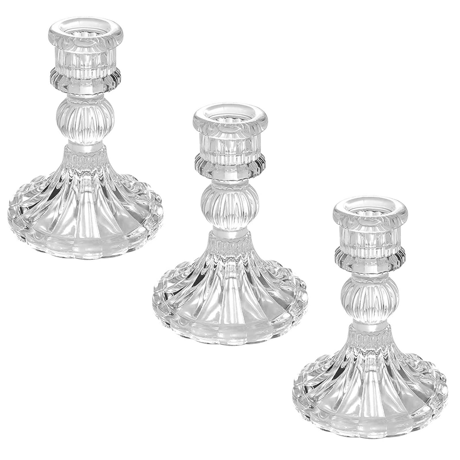Flow fire Stripe Taper Glass Candle Holders,3 Pcs Decorative Candle Stick Holders for Pillar Candles for Formal Events, Wedding, Holiday, Table Centerpiece