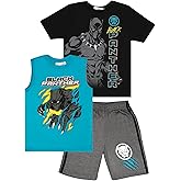 Marvel Avengers Spider-Man Black Panther Miles Morales Boys Superhero Short Sleeve T-Shirt, Tank Top and Mesh Shorts Set