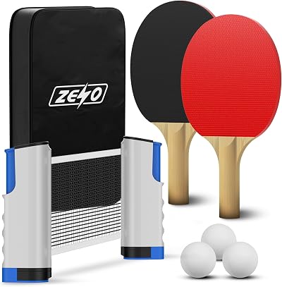 ZENO Portable Table Tennis Set with Net Paddle Balls Storage Case