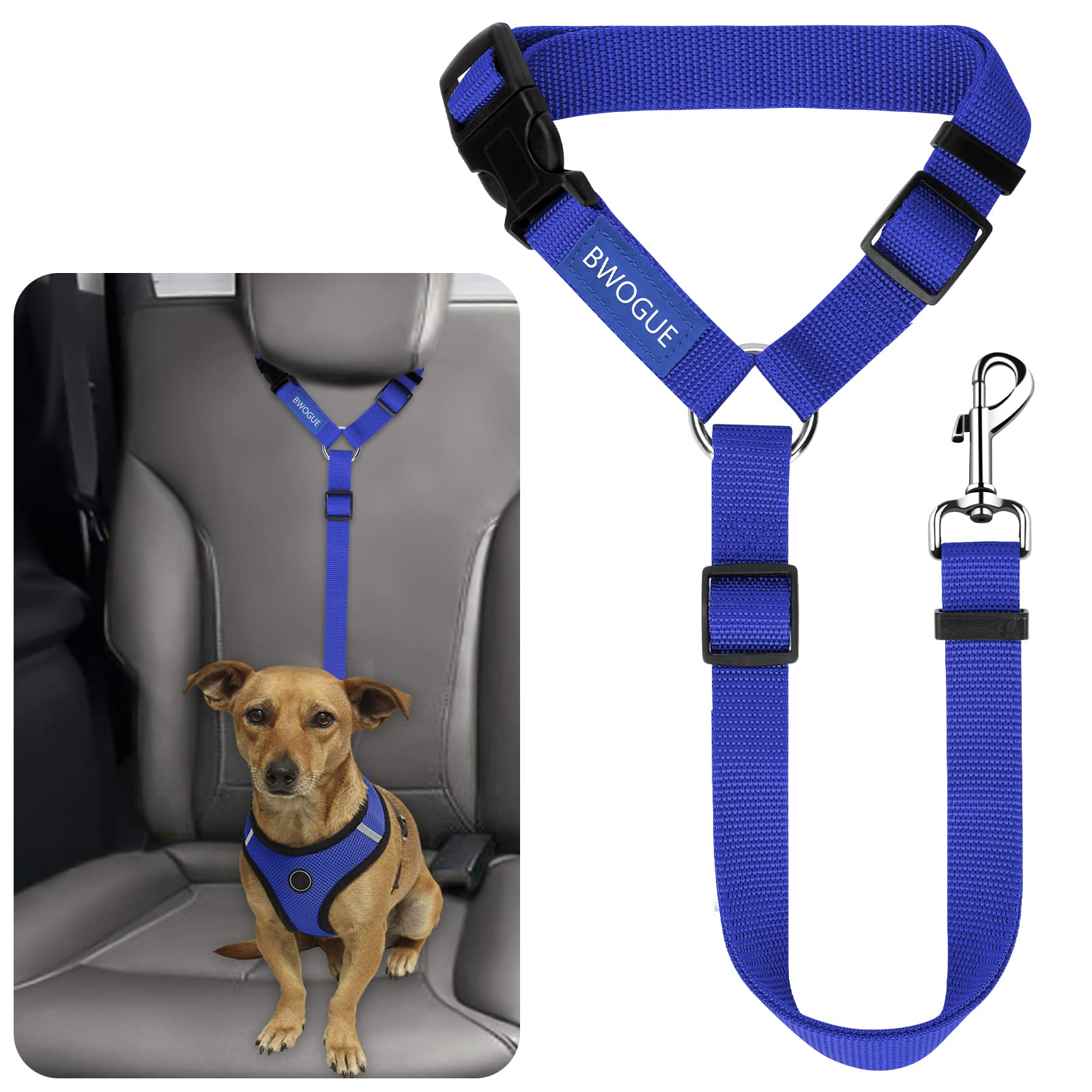 BWOGUE Pet Dog Cat Seat Belts, Car Headrest Restraint Adjustable Safety Leads Vehicle Seatbelt Harness (1 Pack)