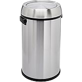 Amazon Basics Round Stainless Steel Trash Can with Swing Lid, Fingerprint and Smudge Resistant, 65 Litre/17.2 Gallon, Silver,