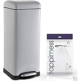 happimess Betty 8 Gal Step Trash Can Soft-Close Lid, Gloss Gray | Fingerprint Resistant, Removable Liner, Semi-Rectangular, Steel Pedal, Iron Powder Coated, 27" Height, Non-Skid Base