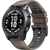 NotoCity for Fenix 7 Pro Band 22mm Width Fenix 6 Strap for Fenix 5/Fenix 7/Fenix 5 Plus/Fenix 6 Pro Soft Silicone Watch(Brown Dark-Gray)