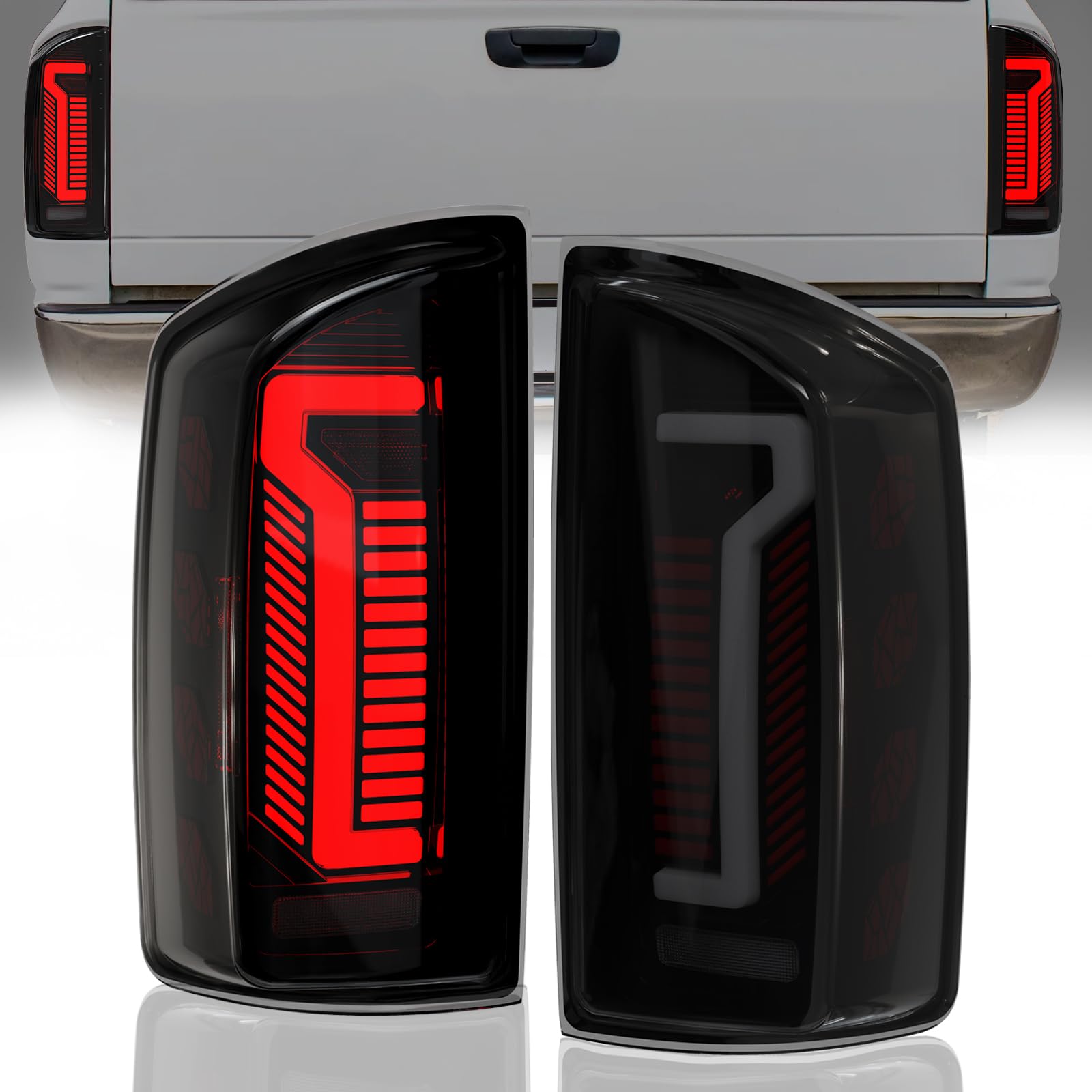 Photo 1 of SINYATO INDUST Sequential Full LED Tail Lights for 2007-2008 Dodge Ram 1500 & 2007-2009 Dodge Ram 2500/3500, Start-Up Animation, Dynamic Turn Signals, Brake & Reverse Lights - Smoked