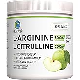 BlueEarth Company L-Arginine 5000mg + L-Citrulline 2000mg Complex Powder Supplement Drink Mix - Nitric Oxide Booster for Heart Health, Blood Flow &amp; Energy - 30 Servings (Green Apple)