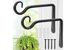 MOWPOG Plant Hangers Outdoor, 2 Pack 6 Inch Hanging Plant Bracket, Metal Hanging Plant Hooks, Wall Hooks for Hanging Plants, Bird Feeder, Flower Basket, Wind Chimes, Indoor Outdoor (Black)