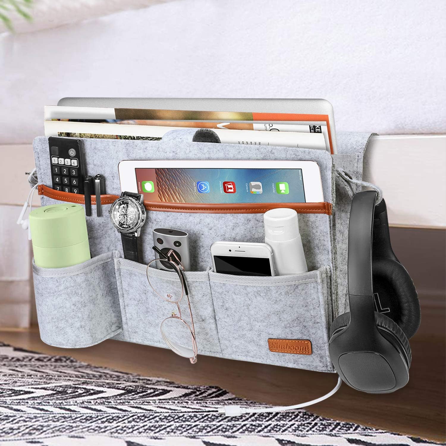SIMBOOM Bedside Organizer Bag, Felt Bedside Caddy Hanging Storage Bag