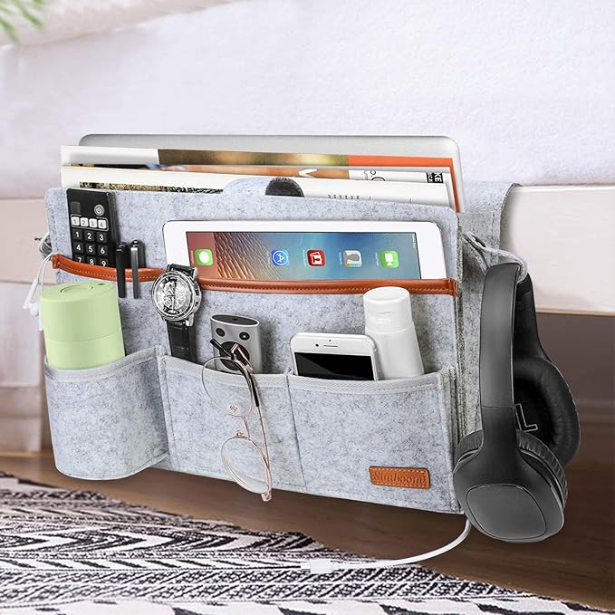 SIMBOOM Bedside Organizer Bag, Felt Bedside Caddy Hanging Storage Bag