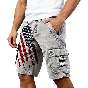 Cargo Shorts for Men Independence Day Patriotic Wide Leg Shorts 4th of July American Flag Short Pants with Pockets