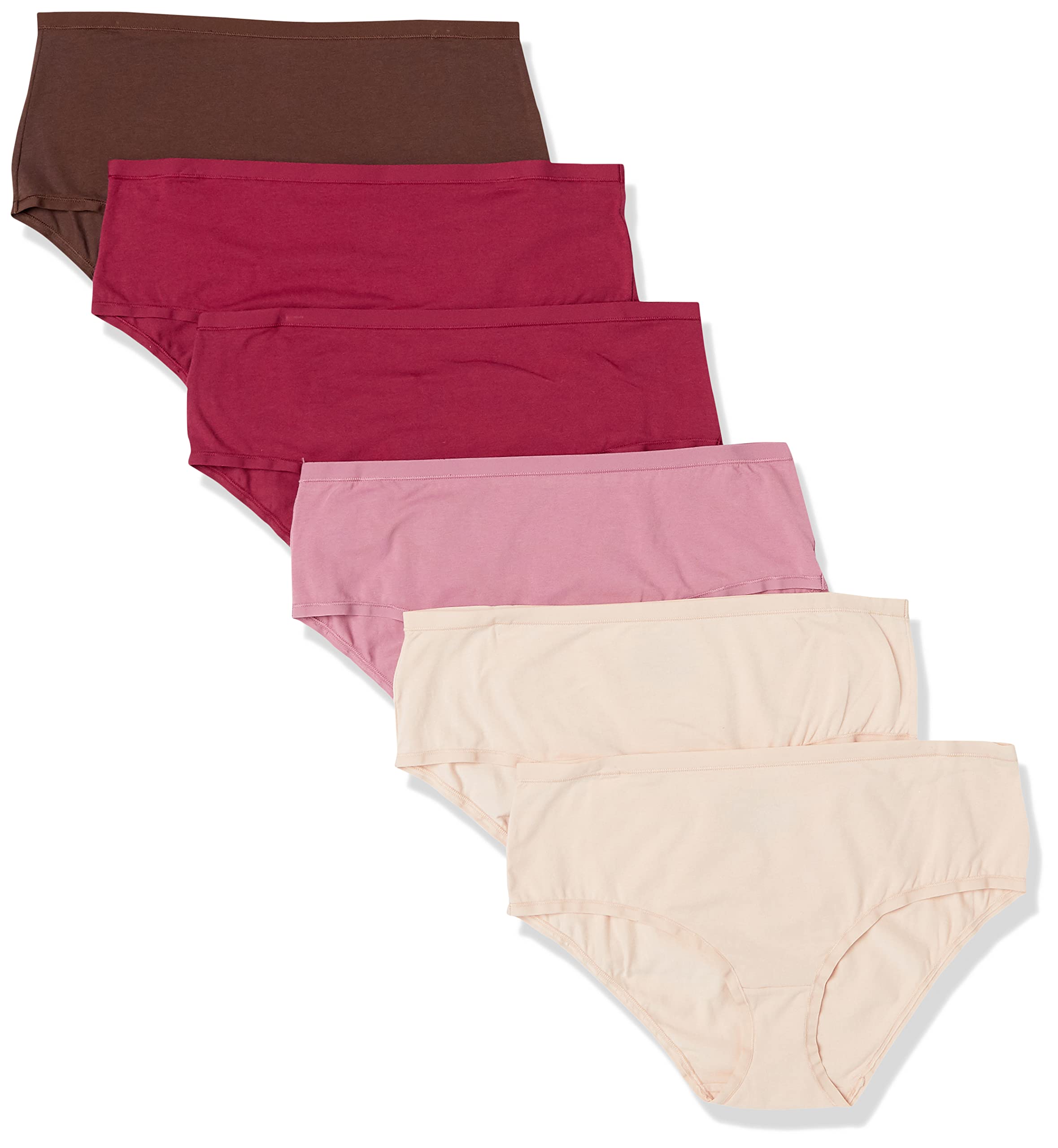 Photo 1 of Amazon Essentials Women's Cotton Midi Brief Underwear, Pack of 5, Blush/Brown/Burgundy/Pink, Large