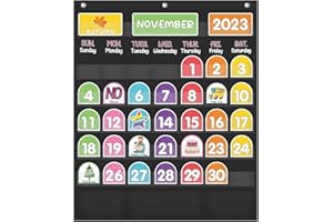 Mewise Monthly Calendar Pocket Chart with 92 Activity Cards for Kids,Simplified Calendar Pocket Chart for Kids Easy Learning,Classroom/Teacher Must Have Supplies/School Decor (Black English)