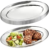 Zmpkhba 6 Packs Stainless Steel Oval Platter, Metal Plates, Oval Aluminum Platter for Decorative Snack Candy Pizza Fruit Camping Sliver Long & Deep 13 x 8.4 Inch
