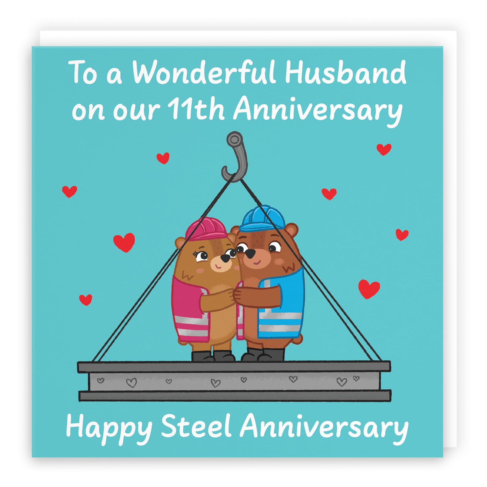 Hunts England - Husband 11th Anniversary Card - Steel Anniversary - 11 Years - Cute Fun Bears Card - Love Story Collection