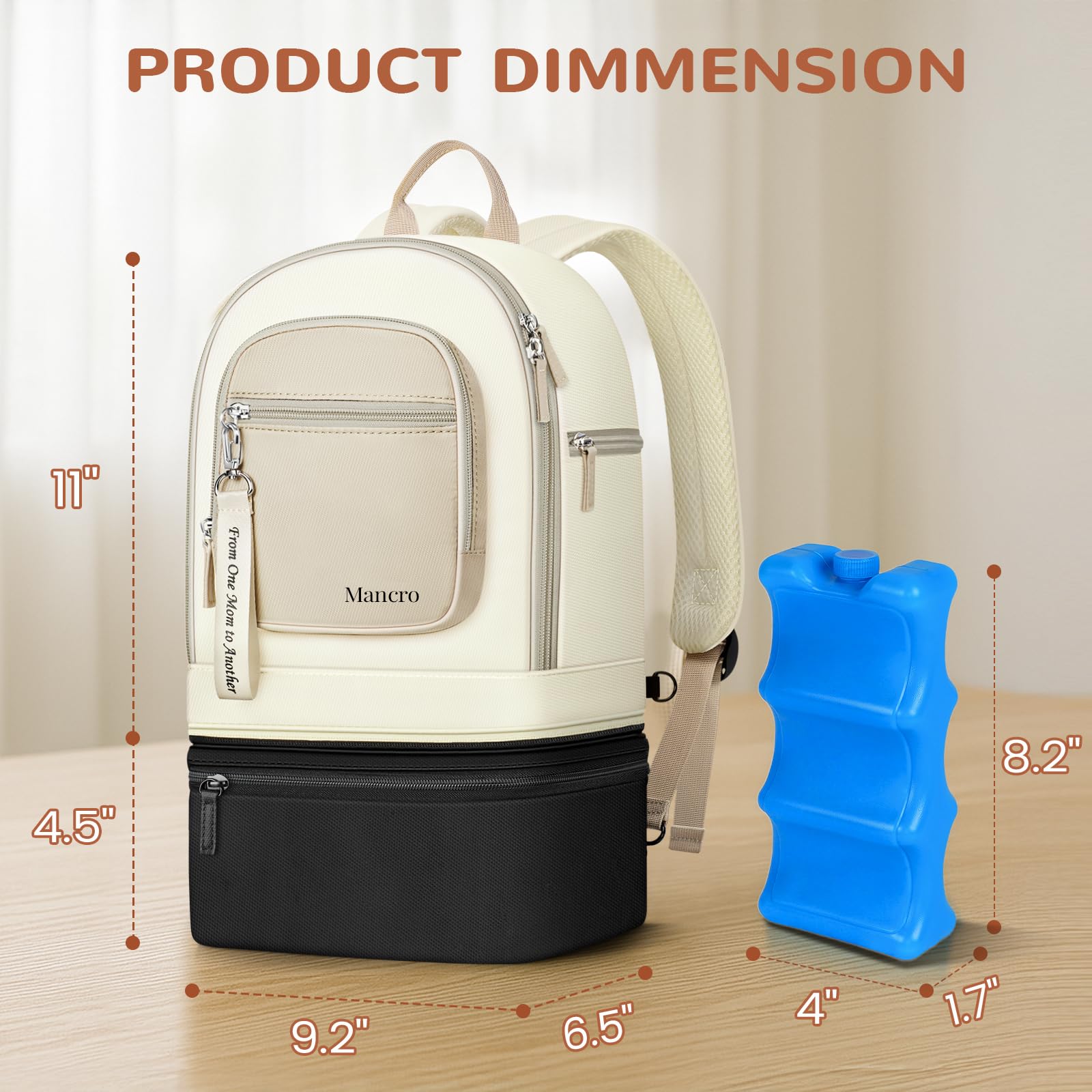 Mancro Detachable Breastmilk Cooler Bag With Ice Pack, Double Layer Breast Milk Cooler Travel Bag Fit 9 Ounce Baby Bottles, Wearable Breast Pump Bags for Work Travel and Family