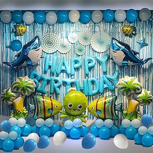 Shark--Birthday Party Backdrop Decorations Marine Animals Ocean Animals Themed Balloon Birthday Party Supplies Fish Balloon Sea Animals Themed Backdrop Decorations For Birthday Party, More Than 80 Pcs For Your Ocean Themed Birthday Party.