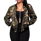 xxxiticat Women's Camo Jacket Long Sleeve Zipper Down Army Fatigue Graphic Cargo Trendy Green Camouflage Bomber Coat