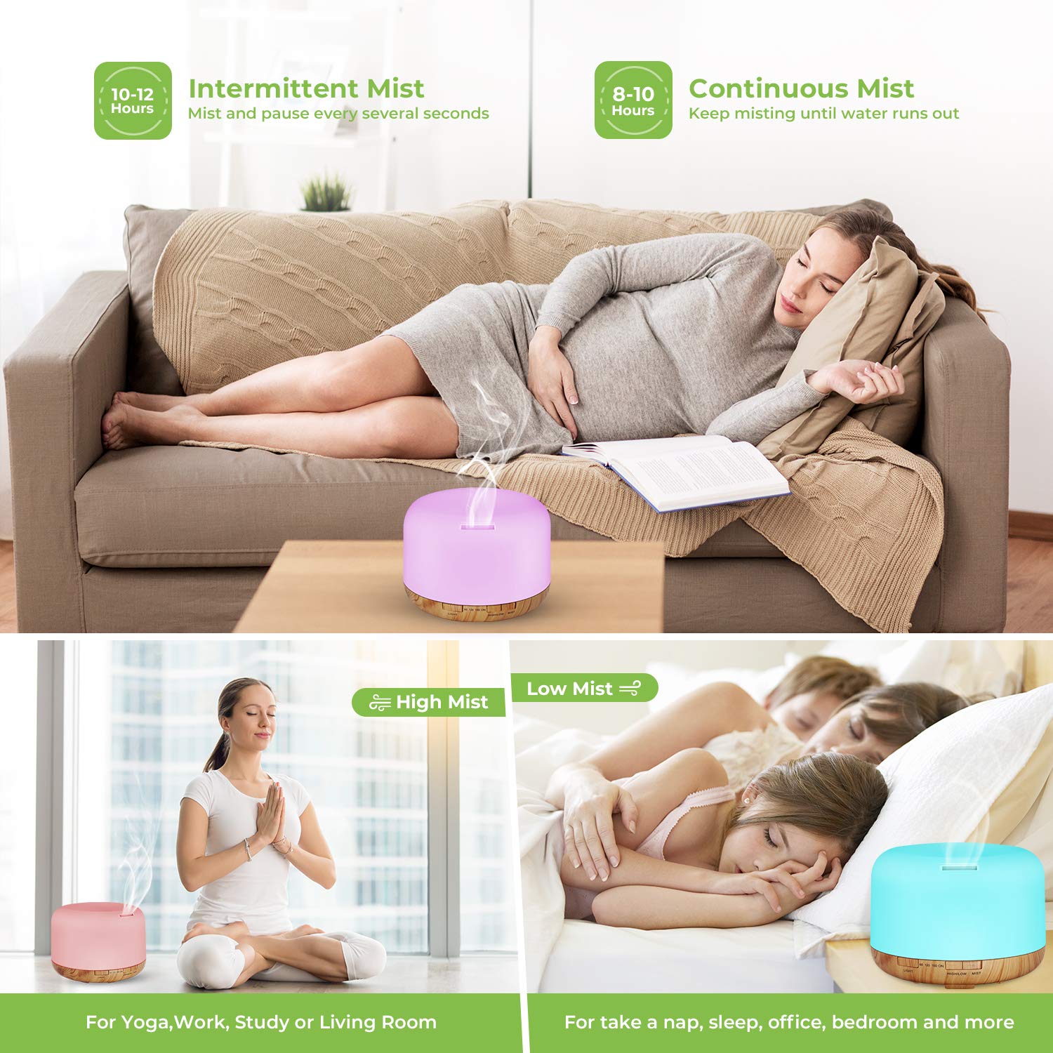 UOKIER Essential Oil Diffuser, 500ml Diffusers with Remote Control, BPA-Free Ultrasonic Aromatherapy Diffuser Humidifier with Adjustable Mist Mode, Mood Light, Timer Setting & Waterless Auto-Off : Beauty
