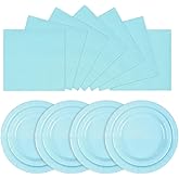 48PCS Baby Blue Paper Plates and Napkins Party Supplies, Light Blue Disposable Party Tableware Set Includes 7in &9in Paper Plates and Napkins for Birthday Graduation Wedding and Holiday, Serve 16