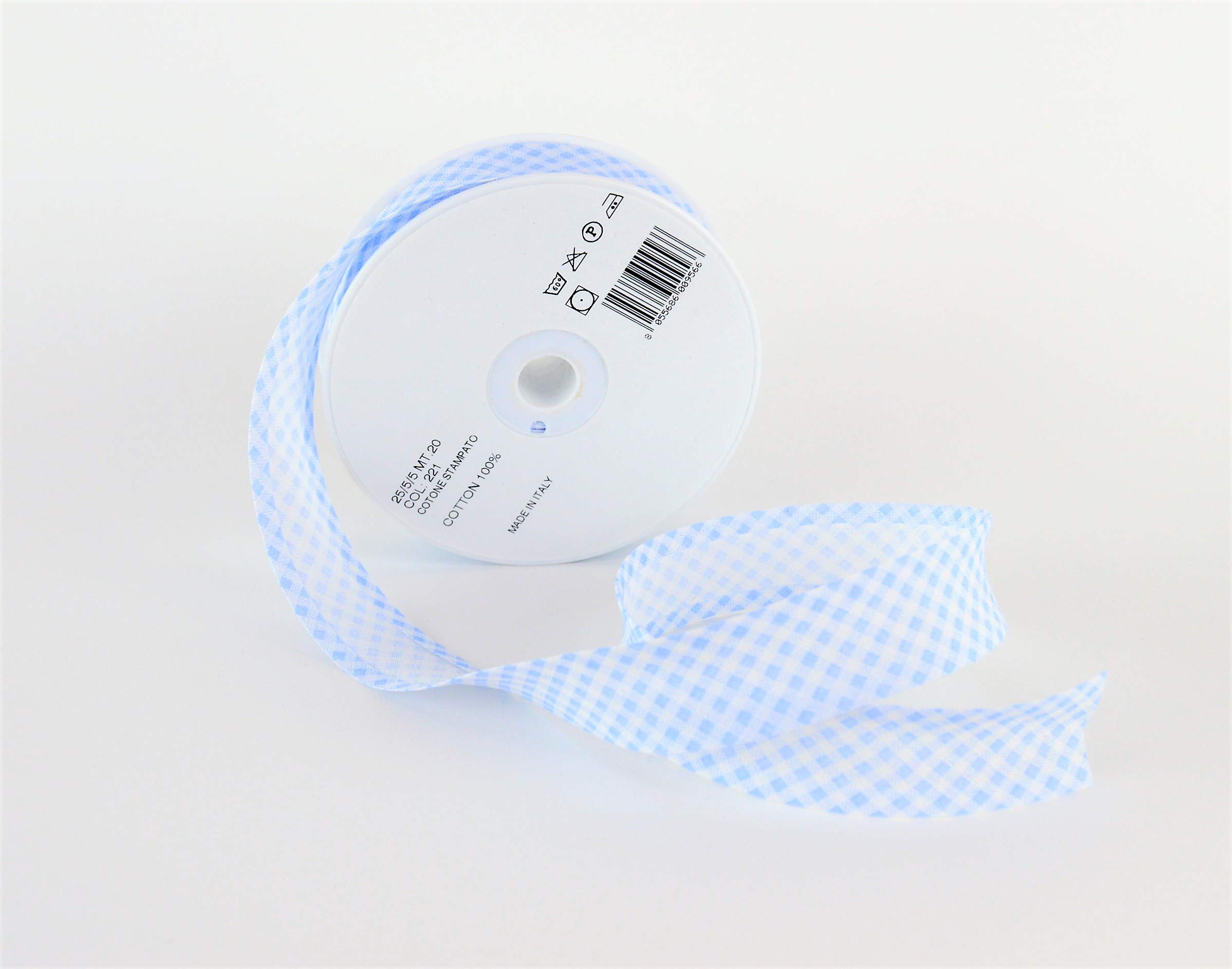 Inastri Cotton Gingham Binding Tape, Light Blue