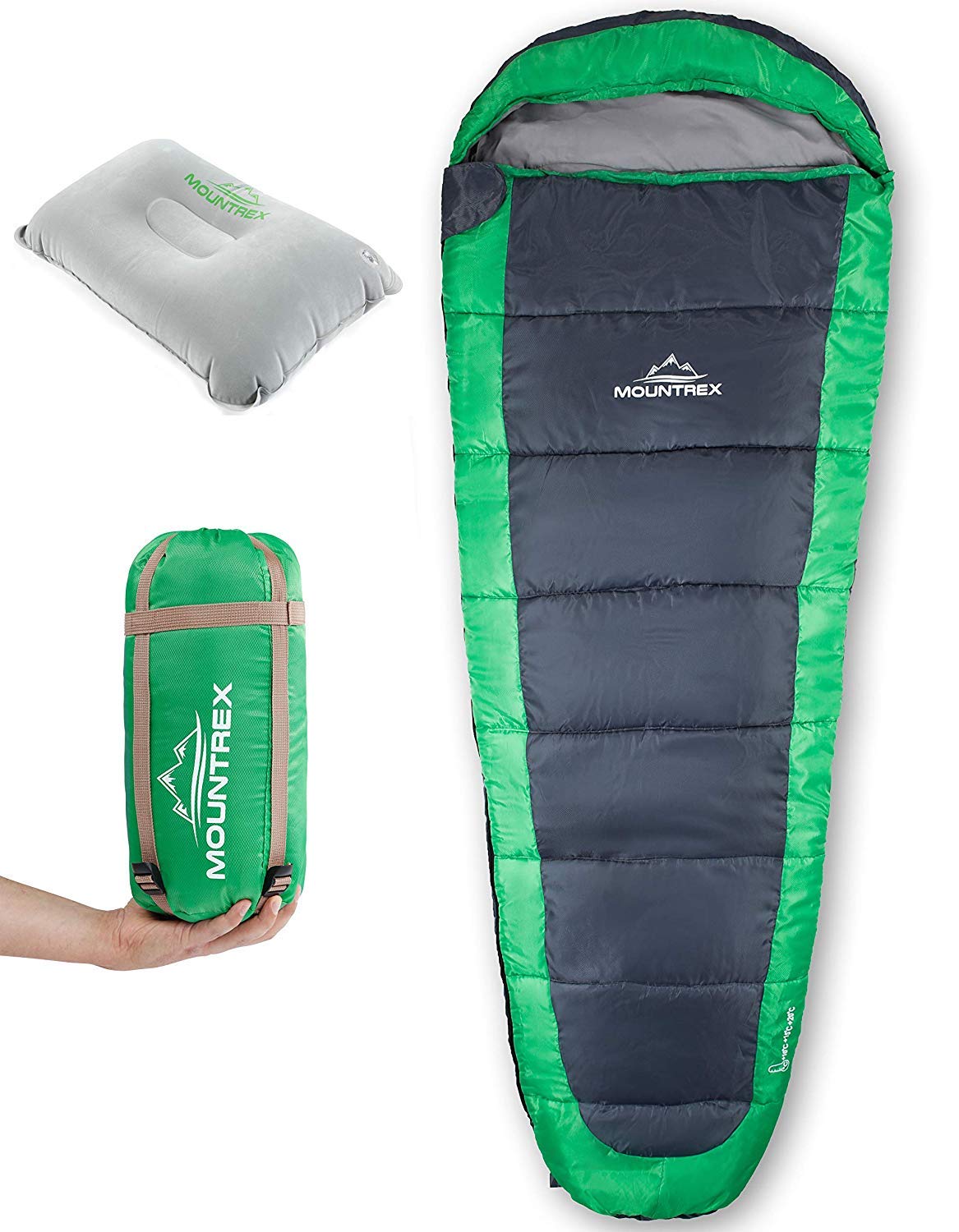 MOUNTREX Sleeping Bag for Camping, Hiking and Backpacking; Ultralight (850 g) and Windproof Mummy Sleeping Bag with Hood, 205x75 cm