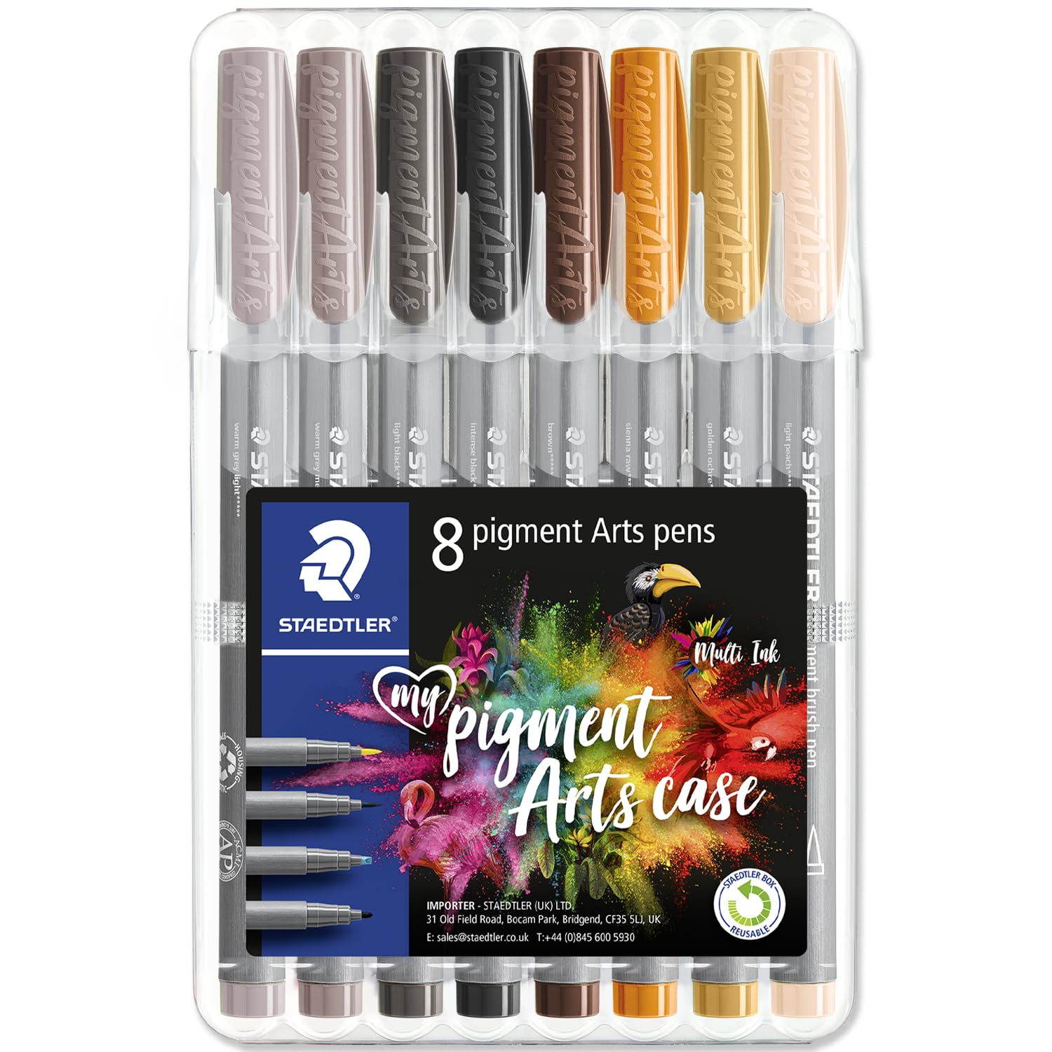 STAEDTLER 371 Pigment Brush Pens | Pigment Arts | Adult Colouring Fibre-Tip Colouring Pen | Medium-Firm Nylon Brush Tip Nib (Sepia Wallet of 8)
