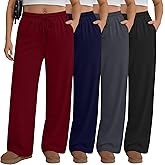 Velvelhall 4 Pack Women's Plus Size Pants Wide Leg Yoga Pants Elastic Waist Drawstring Sweatpants Pocket Lounge Casual Jogger