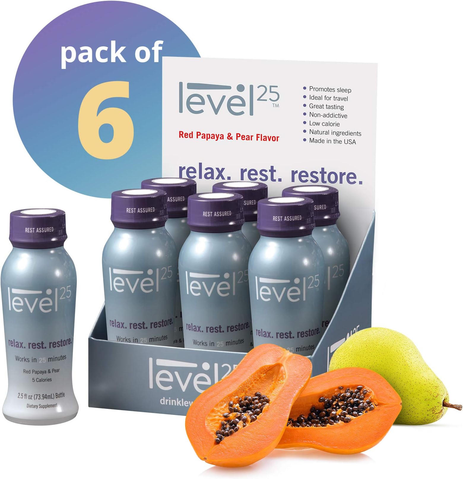 Natural Sleep Shot & Premium for Adults, 2.5 fl oz 6 Pack. – Level25