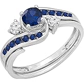 Dazzlingrock Collection Blue Sapphire And White Diamond Swirl Bridal Engagement Ring Set, 10K Solid White Gold