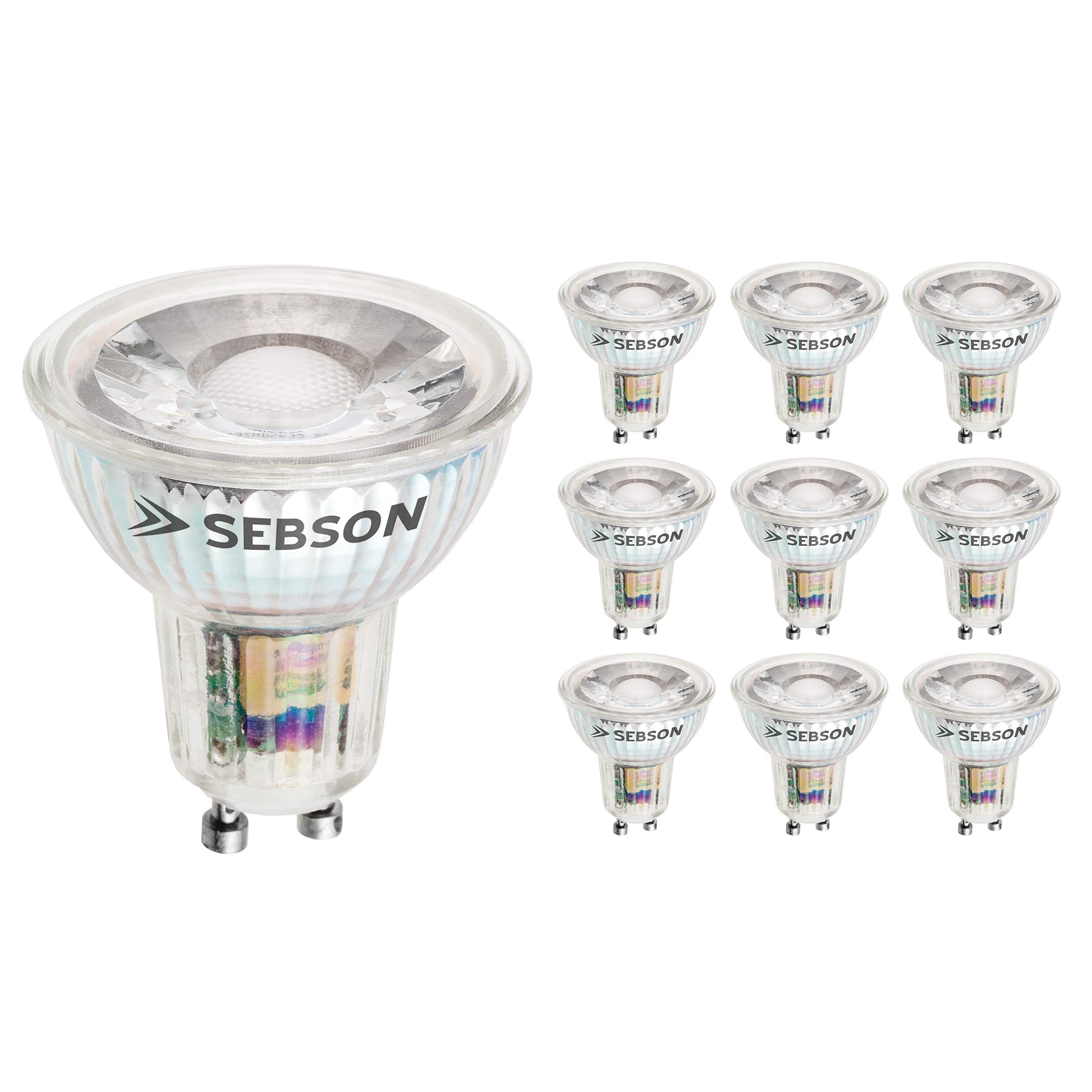 SEBSON GU10 LED Bulbs Warm White 3000K, 5W - 10 Pack - Spot Lights Ceiling - Equivalent 50W Halogen Bulbs, RA95, 380lm, 36º Beam Angle - 230V Bulb, not dimmable