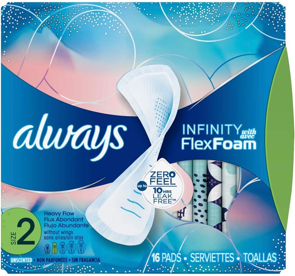 Always Pads Size 2 Infinity With Flex Foam 14 Count Heavy Flow (2 Pack