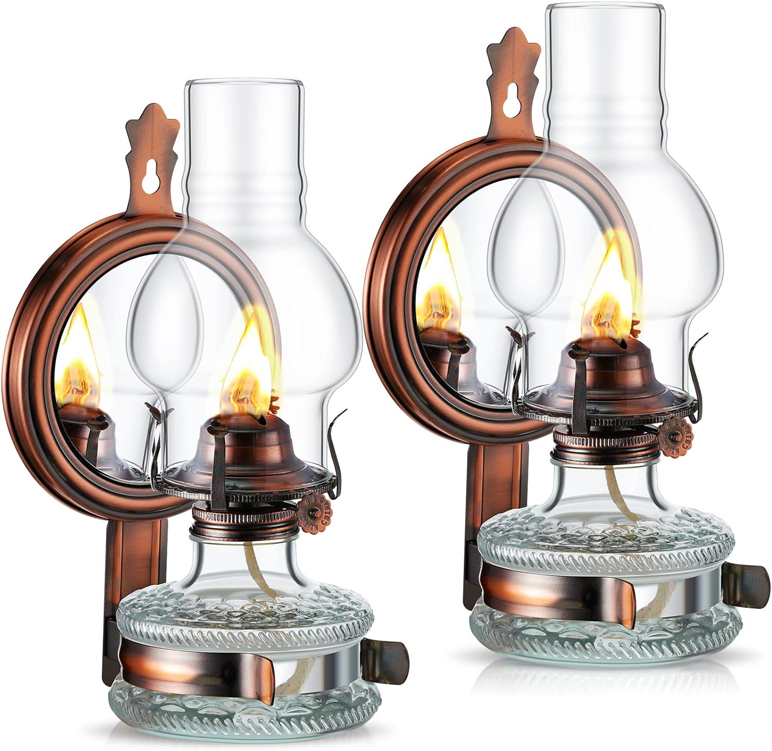 Oil Lamps & Accessories - Yexiya 2 Pcs Large Kerosene Lamp Lantern Chamber Oil Wall Mounted Vintage Glass Clear Kerosene Lamp Rustic with Oil Wick for Rustic Indoor Home Decor Lighting(Bronze)