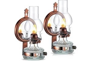 Yexiya 2 Pcs Large Kerosene Lamp Lantern Chamber Oil Wall Mounted Vintage Glass Clear Kerosene Lamp Rustic with Oil Wick for Rustic Indoor Home Decor Lighting(Bronze)