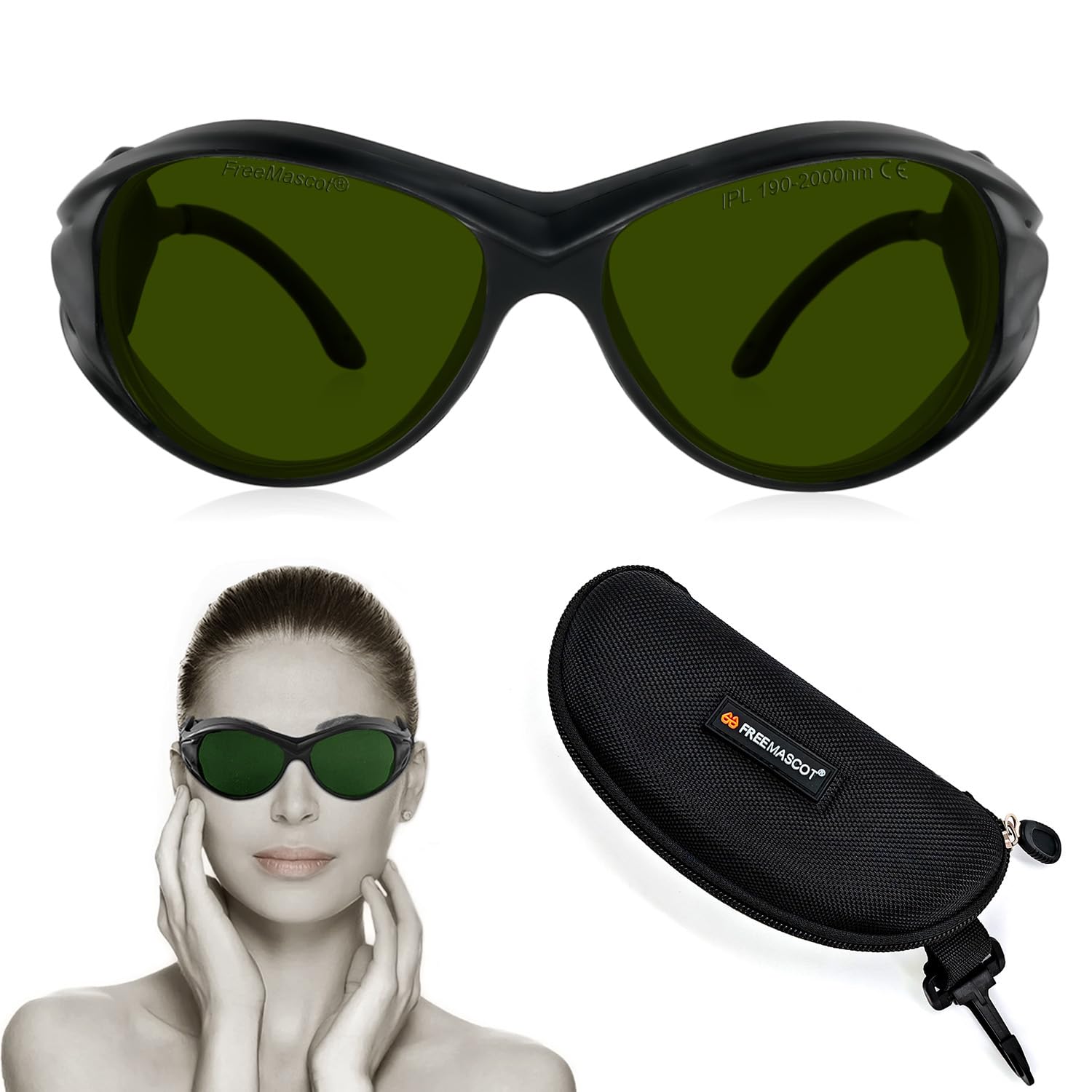FREEMASCOT Professional 190nm-2000nm IPL Laser Safety Glasses for UV Protection, Laser Hair Removal, Beauty & Cosmetology Eye Protection (Frame Style 2)